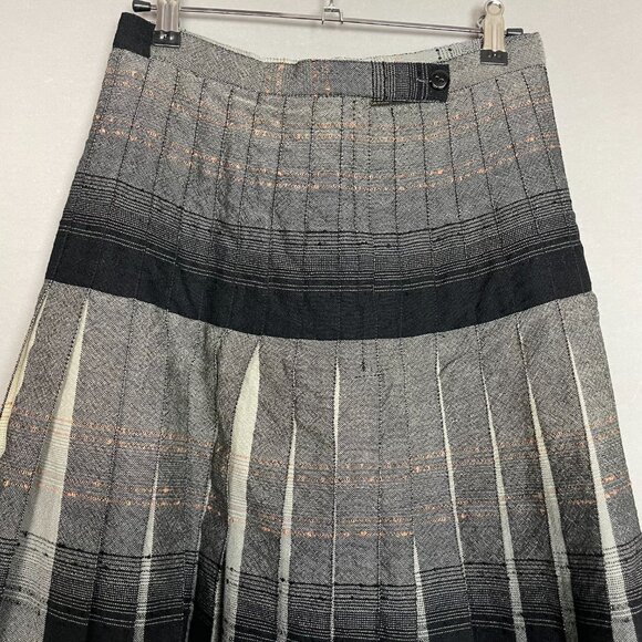 Vintage Pleated Skirt Reversible Wool Gray‎ Black Cream Women 70s 80s Stripes - Picture 14 of 16